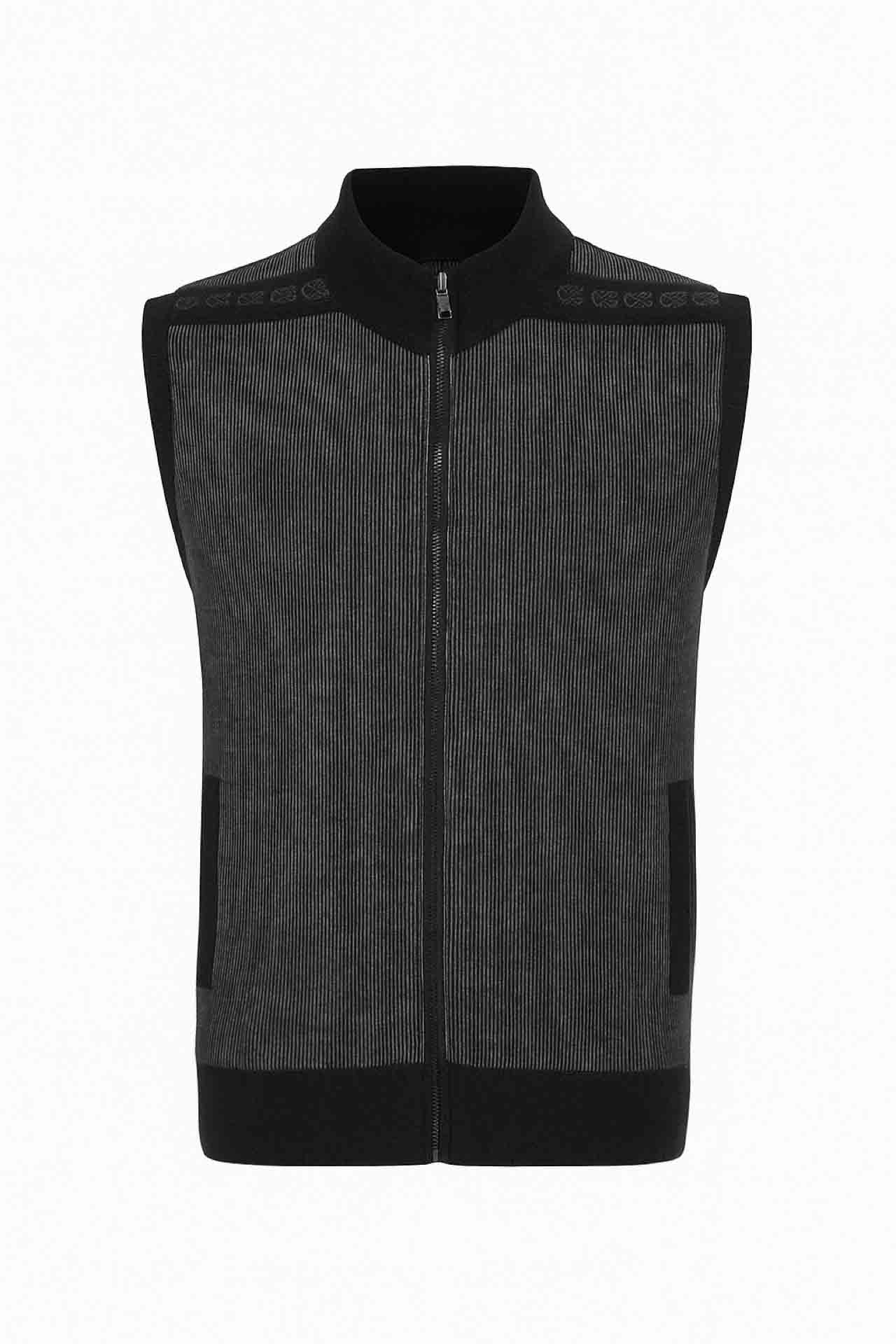 UrbanStripe Knit Zipper Vest – Black & Grey