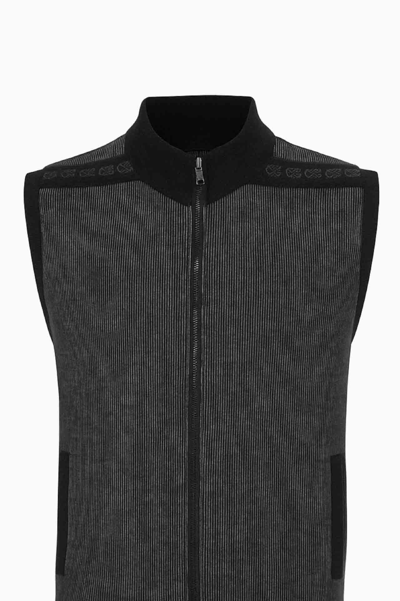 UrbanStripe Knit Zipper Vest – Black & Grey - Image 2