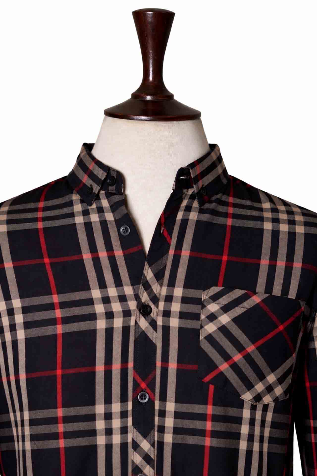 Midnight Gilded-Check Shirt – Black, Gold & Red - Image 2