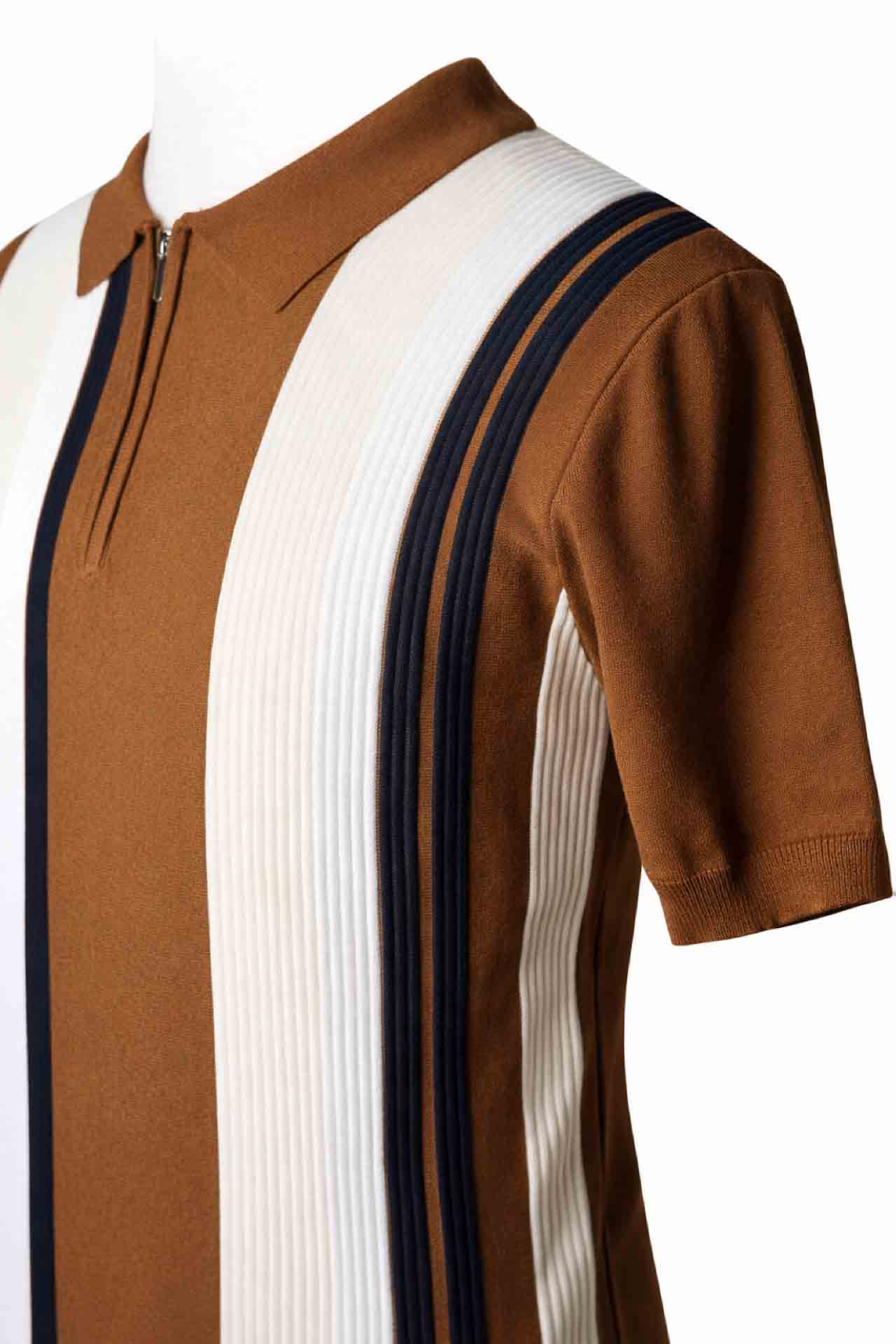 Amber-Block Quarter-Zip Polo – Terracotta & Cream - Image 3