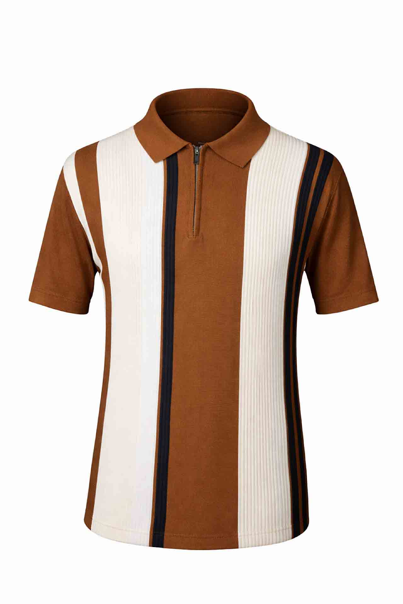 Amber-Block Quarter-Zip Polo – Terracotta & Cream