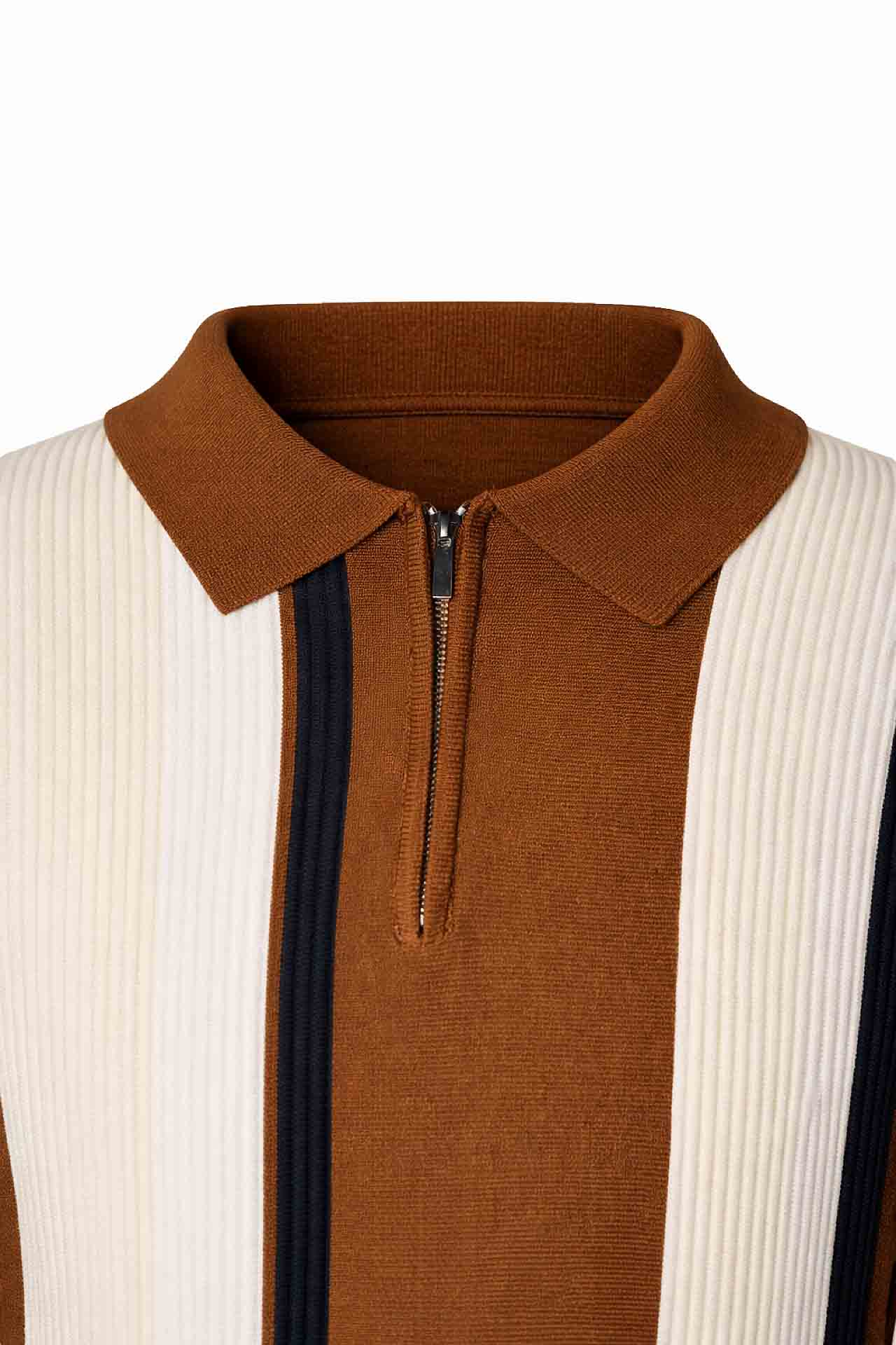 Amber-Block Quarter-Zip Polo – Terracotta & Cream - Image 2